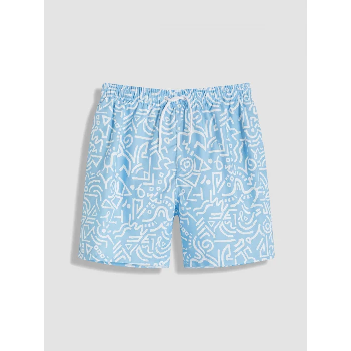 LCW SWIMWEAR Mavi Kısa Boy Desenli Erkek Deniz Şortu