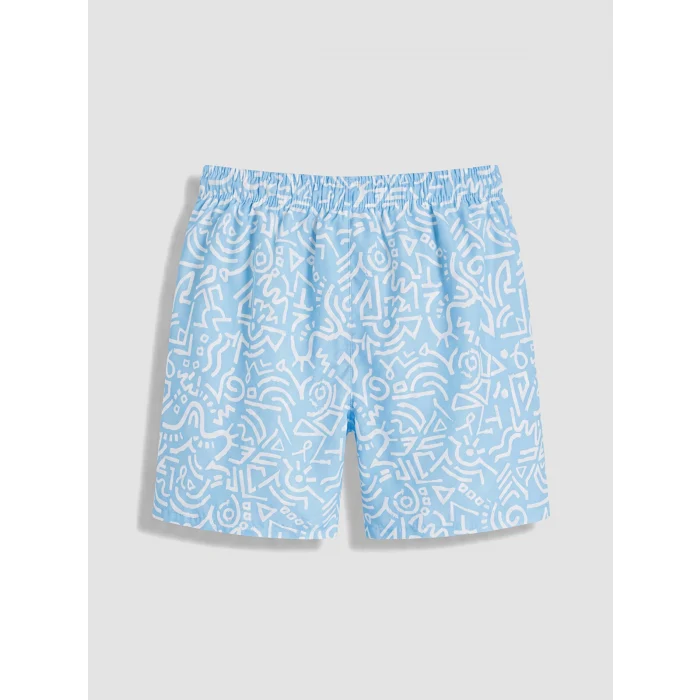 LCW SWIMWEAR Mavi Kısa Boy Desenli Erkek Deniz Şortu