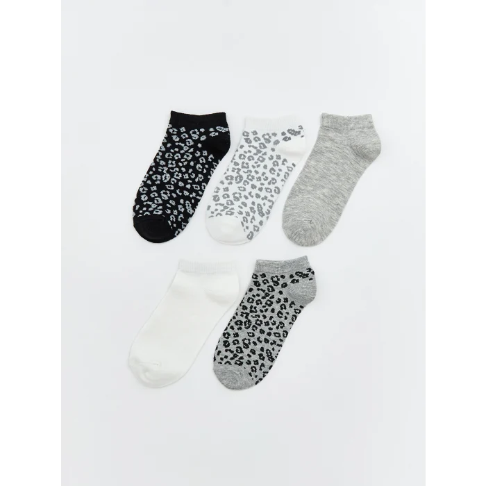 LCW DREAM Siyah Leopar Desenli Kadın Patik Çorap 5li