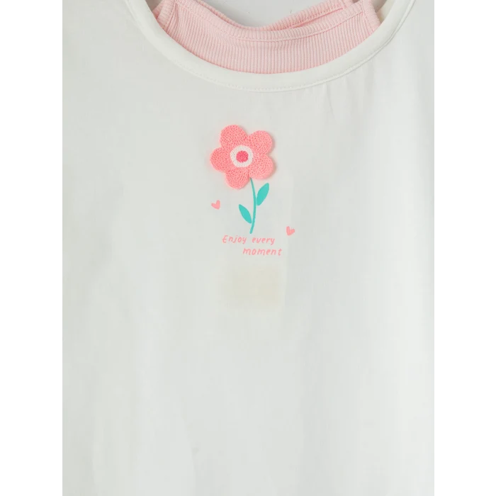 LCW Kids Beyaz Çiçek Nakışlı Kız Çocuk Tişört