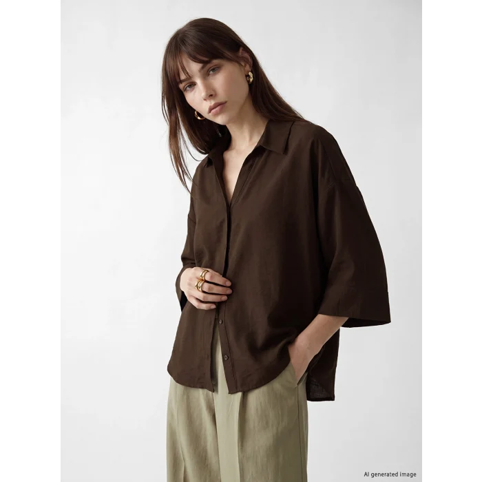 LCW Vision Kahverengi Oversize Armürlü Kadın Gömlek