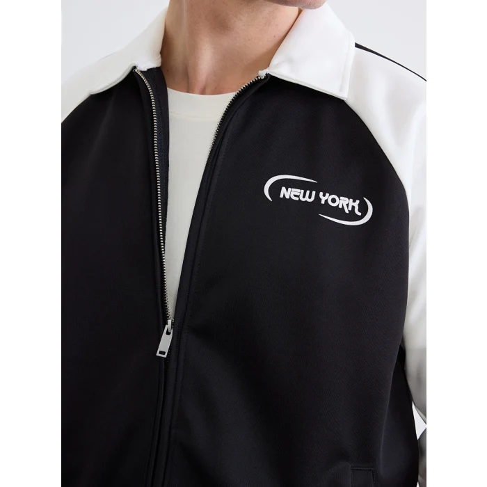 XSIDE Siyah Loose Fit New York Baskılı Erkek Fermuarlı Sweatshirt
