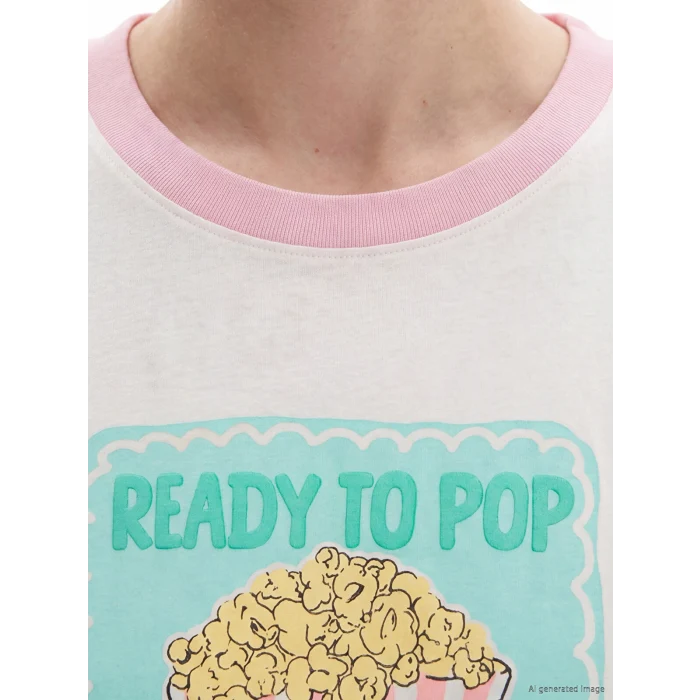 LCW Young Pembe Bisiklet Yaka Baskılı Kadın Pijama Takımı