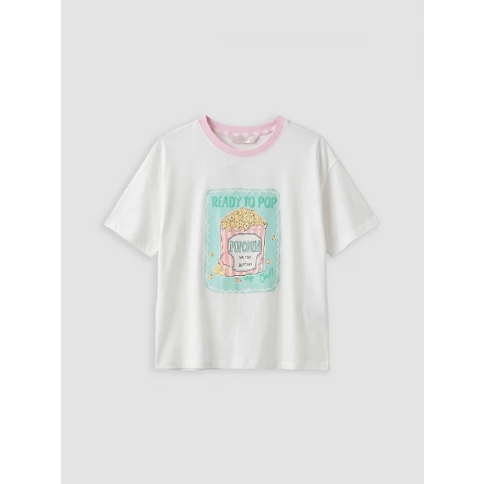 LCW Young Pembe Bisiklet Yaka Baskılı Kadın Pijama Takımı