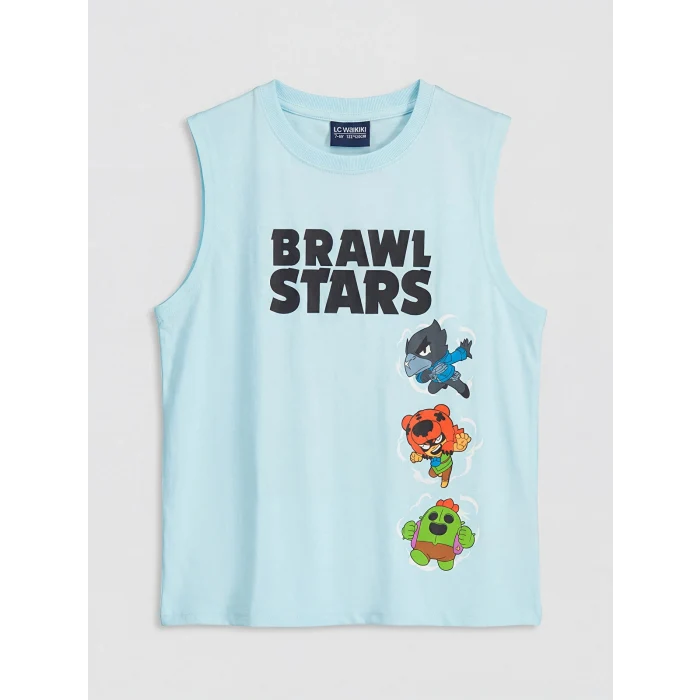LCW Kids Mavi Bisiklet Yaka Brawl Stars Baskılı Erkek Çocuk Atlet