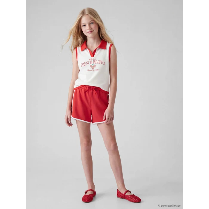 LCW Kids Kırmızı Yanları Şeritli Kız Çocuk Şort