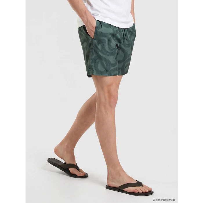 LCW SWIMWEAR Haki Kısa Boy Desenli Erkek Deniz Şortu