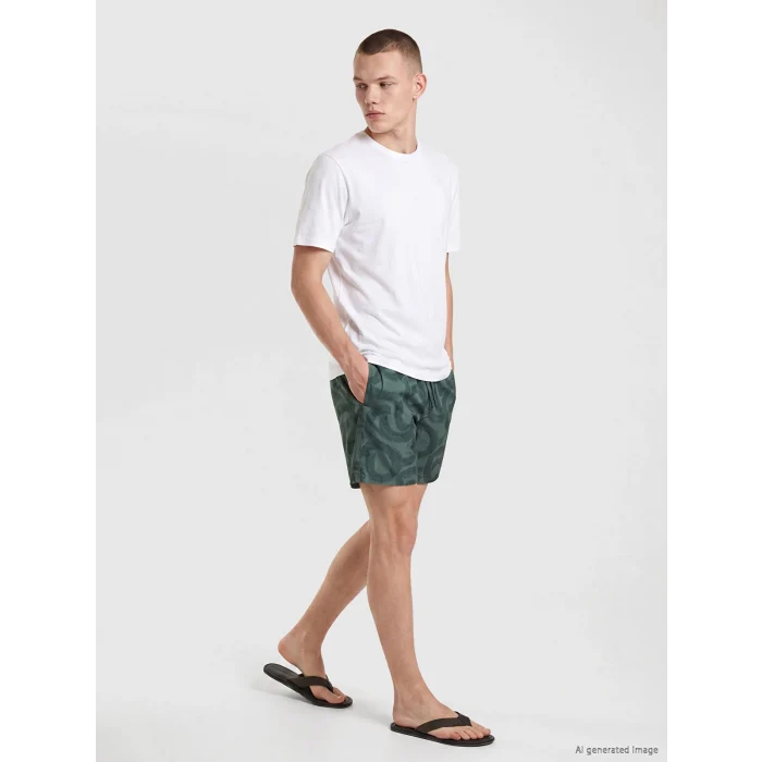 LCW SWIMWEAR Haki Kısa Boy Desenli Erkek Deniz Şortu