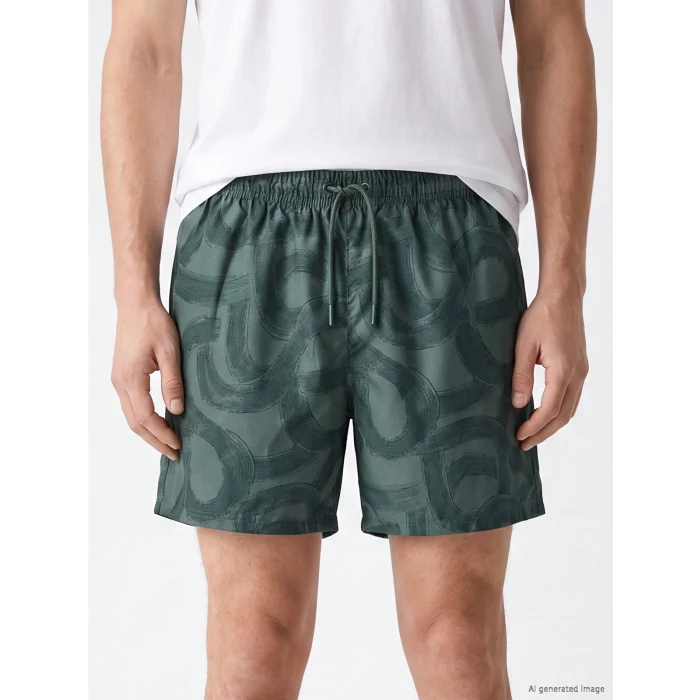 LCW SWIMWEAR Haki Kısa Boy Desenli Erkek Deniz Şortu