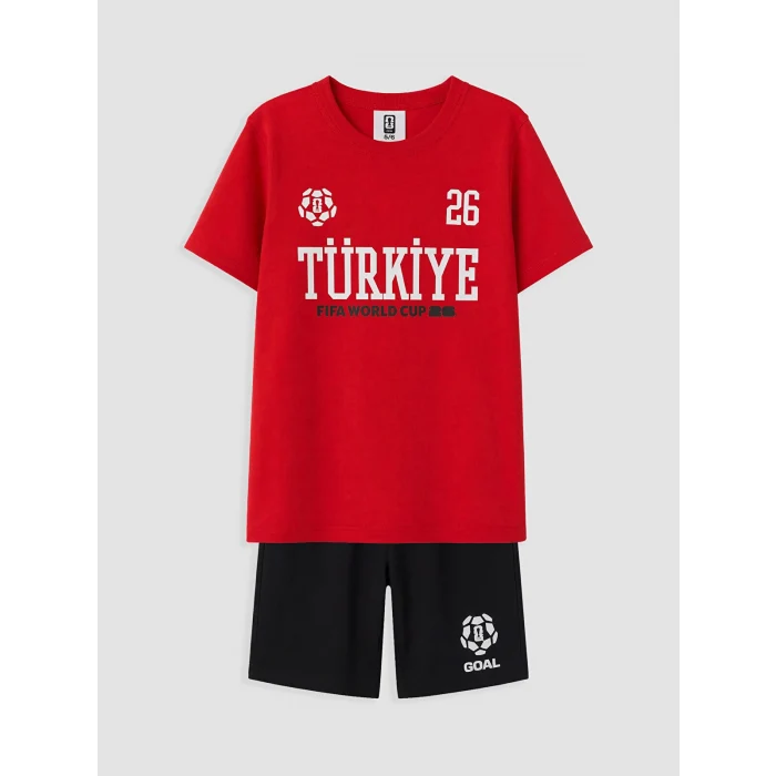 LCW Kids Kırmızı Fıfa 2026 Baskılı Erkek Çocuk Şortlu Takım