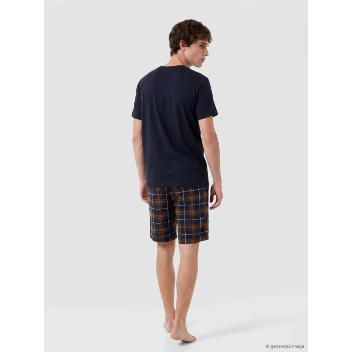 LC WAIKIKI Lacivert Standart Kalıp Ekose Erkek Şortlu Pijama Takımı
