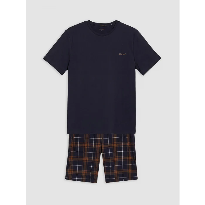 LC WAIKIKI Lacivert Standart Kalıp Ekose Erkek Şortlu Pijama Takımı