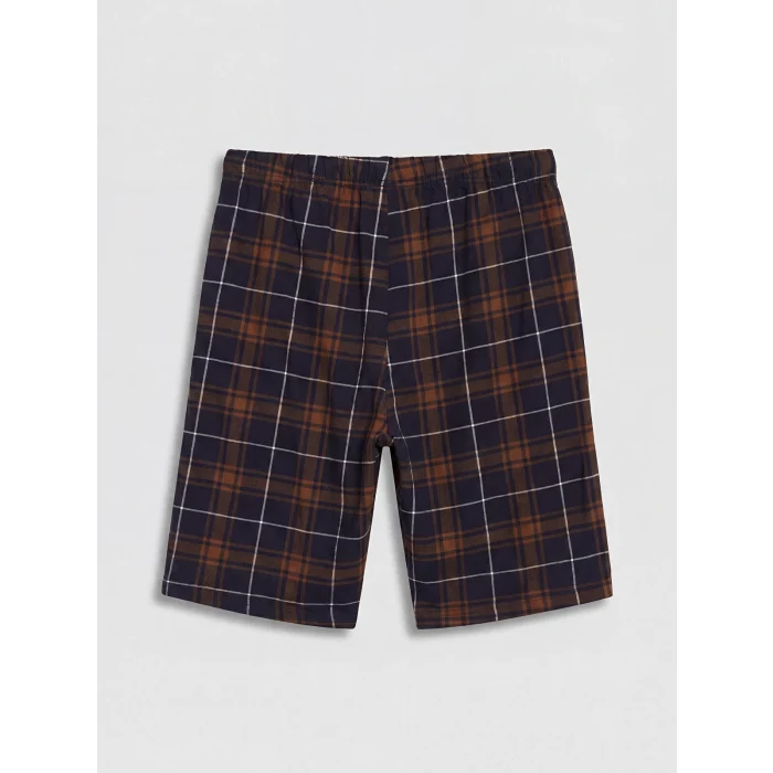 LC WAIKIKI Lacivert Standart Kalıp Ekose Erkek Şortlu Pijama Takımı