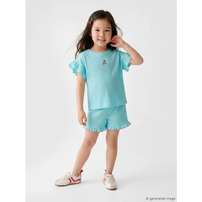 LCW Kids Yeşil Nakışlı Kız Çocuk Takım