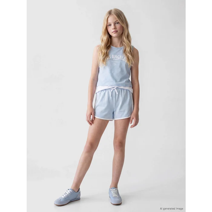 LCW Kids Lila Yanları Şeritli Kız Çocuk Şort