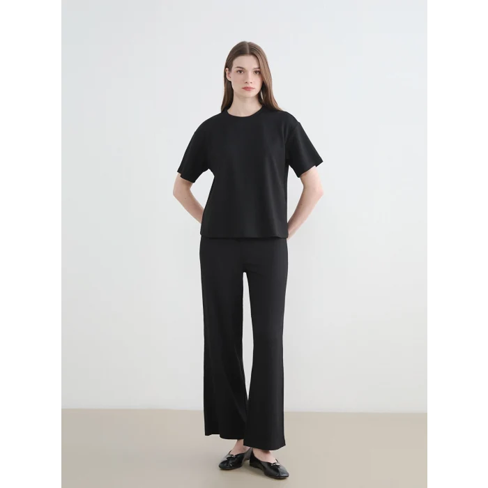 LCW Modest Siyah Beli Lastikli Dokulu Kadın Pantolon
