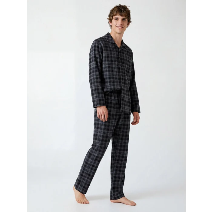 LC WAIKIKI Siyah Standart Kalıp Ekose Erkek Pijama Takımı