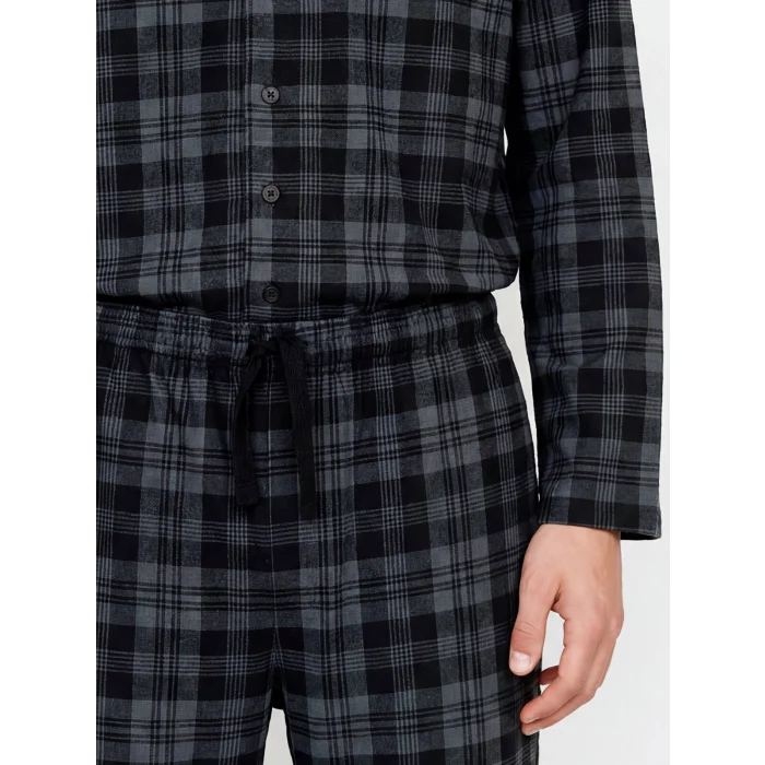 LC WAIKIKI Siyah Standart Kalıp Ekose Erkek Pijama Takımı