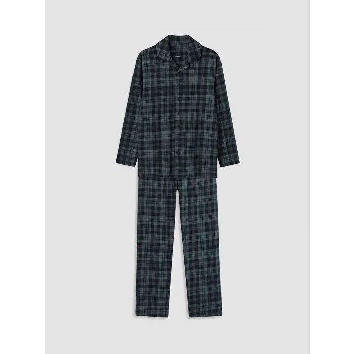 LC WAIKIKI Siyah Standart Kalıp Ekose Erkek Pijama Takımı