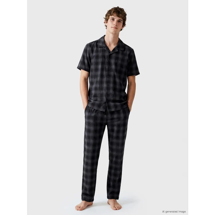 LC WAIKIKI Antrasit Regular Fit Ekose Erkek Pijama Takımı