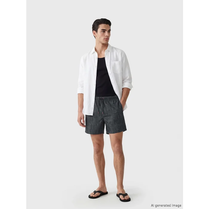 LCW SWIMWEAR Siyah Kısa Boy Baskılı Erkek Deniz Şortu