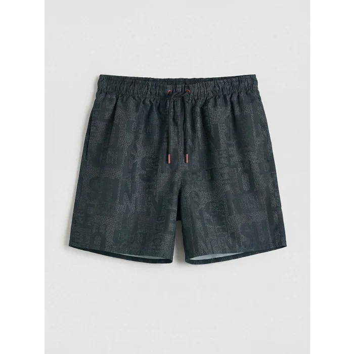 LCW SWIMWEAR Siyah Kısa Boy Baskılı Erkek Deniz Şortu