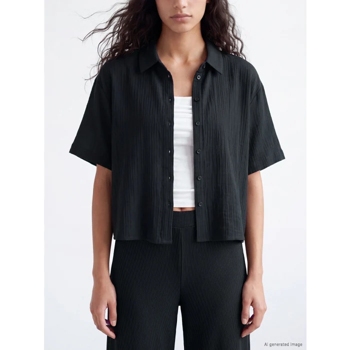 XSIDE Siyah Oversize Müslin Kadın Gömlek