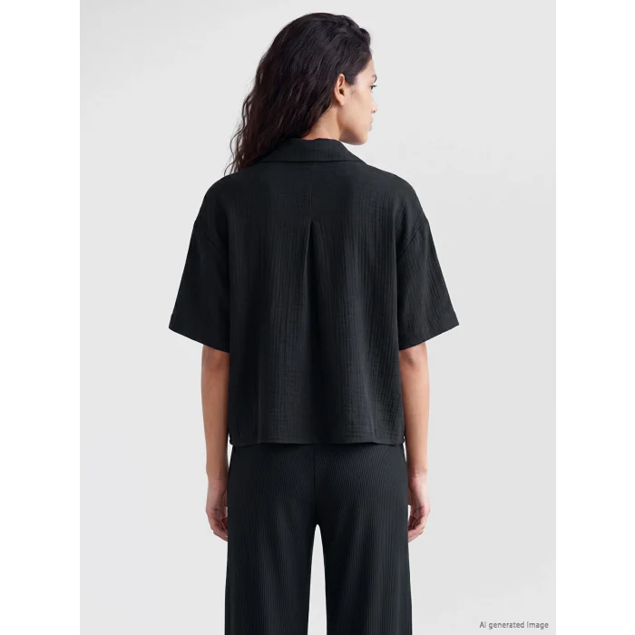 XSIDE Siyah Oversize Müslin Kadın Gömlek