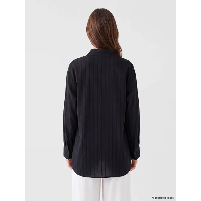 LCW Modest Siyah Çizgili Oversize Kadın Gömlek Tunik