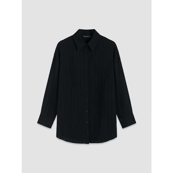 LCW Modest Siyah Çizgili Oversize Kadın Gömlek Tunik