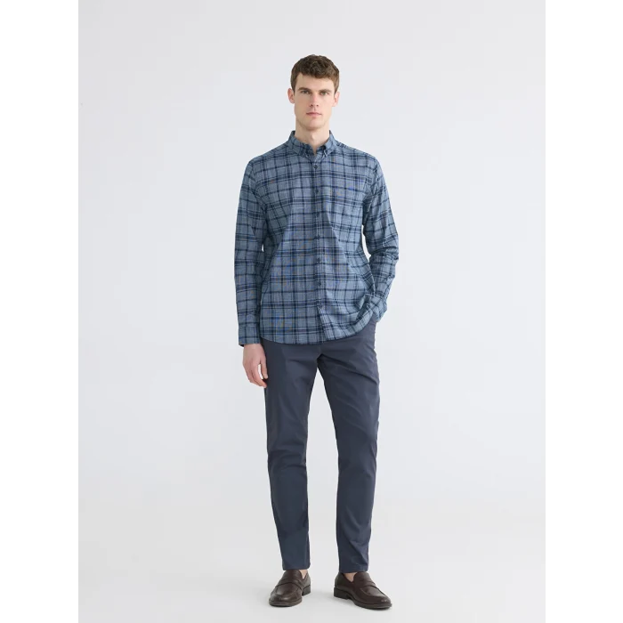 LCWAIKIKI Classic Lacivert Regular Fit Ekose Poplin Erkek Gömlek