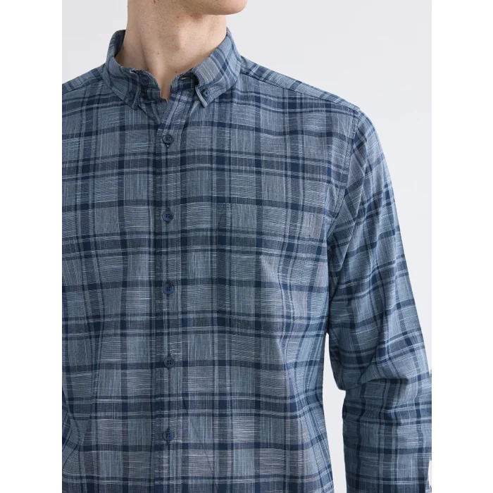 LCWAIKIKI Classic Lacivert Regular Fit Ekose Poplin Erkek Gömlek