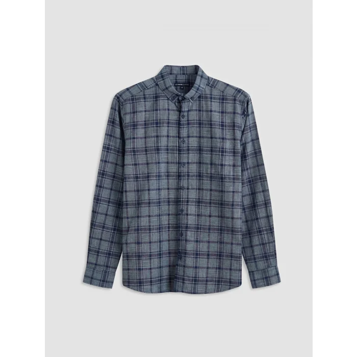 LCWAIKIKI Classic Lacivert Regular Fit Ekose Poplin Erkek Gömlek
