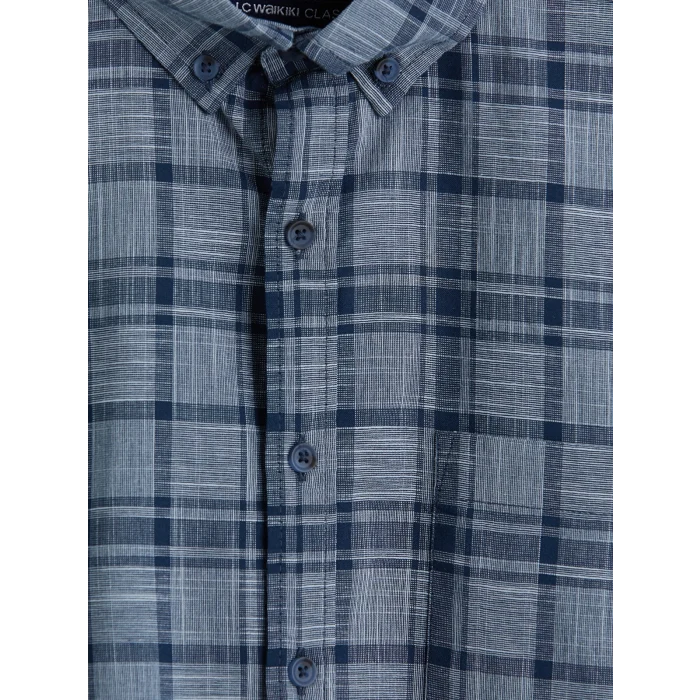 LCWAIKIKI Classic Lacivert Regular Fit Ekose Poplin Erkek Gömlek