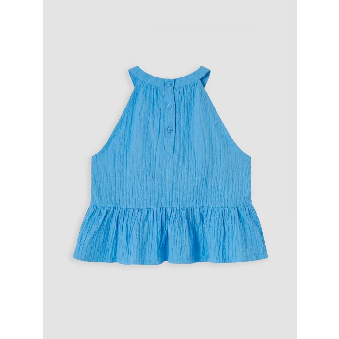 LCW Kids Mavi Çiçek Aplikeli Kız Çocuk Krinkle Takım