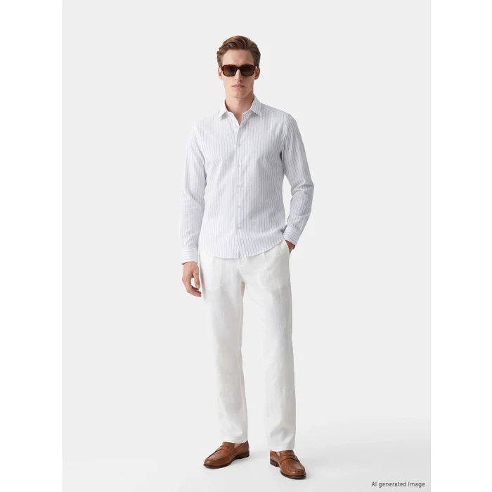 LCW BUSINESS Mavi Slim Fit Çizgili Erkek Gömlek
