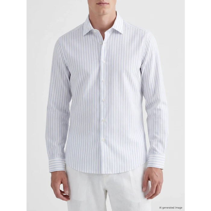 LCW BUSINESS Mavi Slim Fit Çizgili Erkek Gömlek
