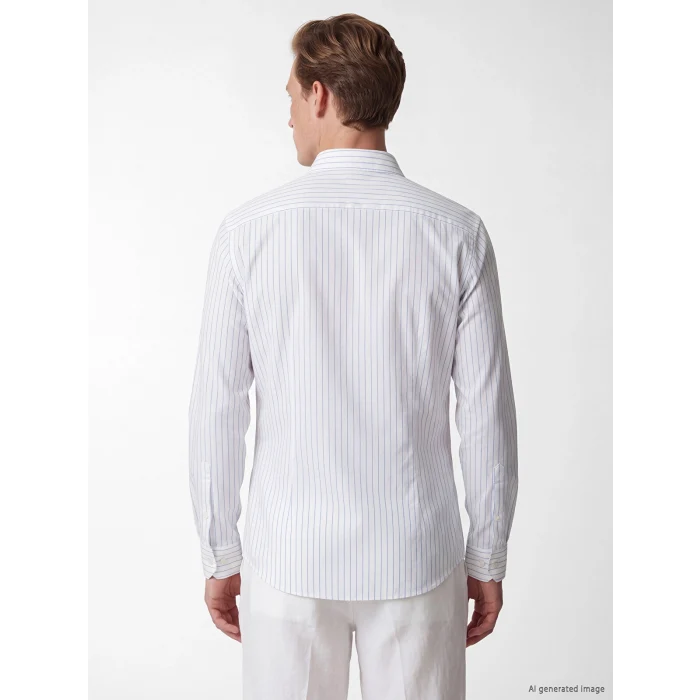 LCW BUSINESS Mavi Slim Fit Çizgili Erkek Gömlek