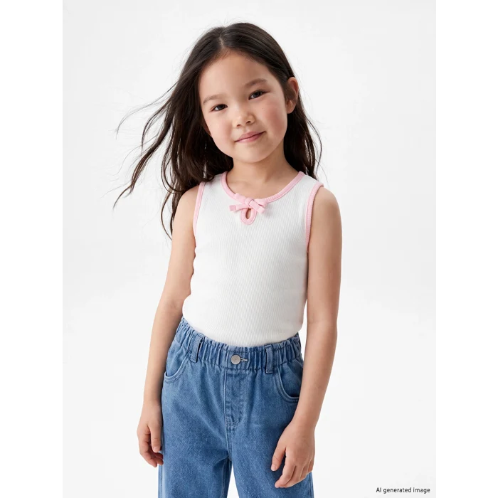 LCW Kids Beyaz Bisiklet Yaka Fiyonk Detaylı Kız Çocuk Atlet