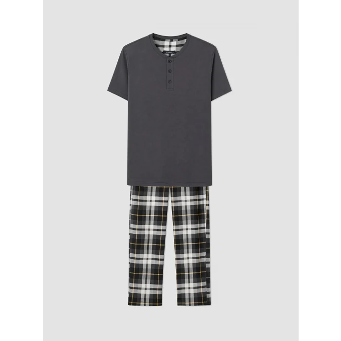 LC WAIKIKI Gri Regular Fit Ekose Erkek Pijama Takım