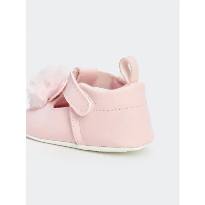 LCW STEPS Pembe Pelüş Ponponlu Kız Bebek Yürüme Öncesi Ayakkabı