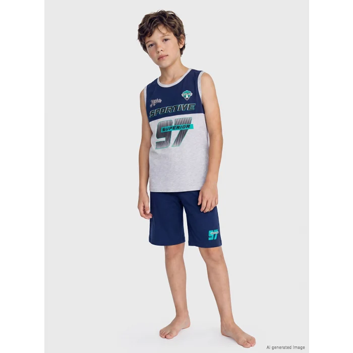 LCW Kids Gri Erkek Çocuk Şortlu Pijama Takımı