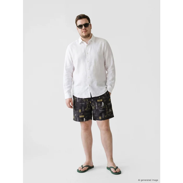 LCW SWIMWEAR Antrasit Kısa Boy Desenli Erkek Deniz Şortu