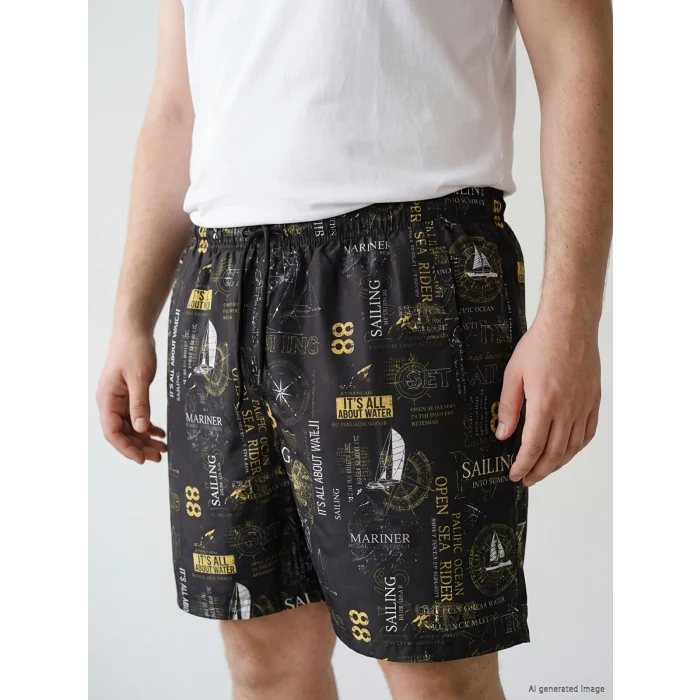 LCW SWIMWEAR Antrasit Kısa Boy Desenli Erkek Deniz Şortu