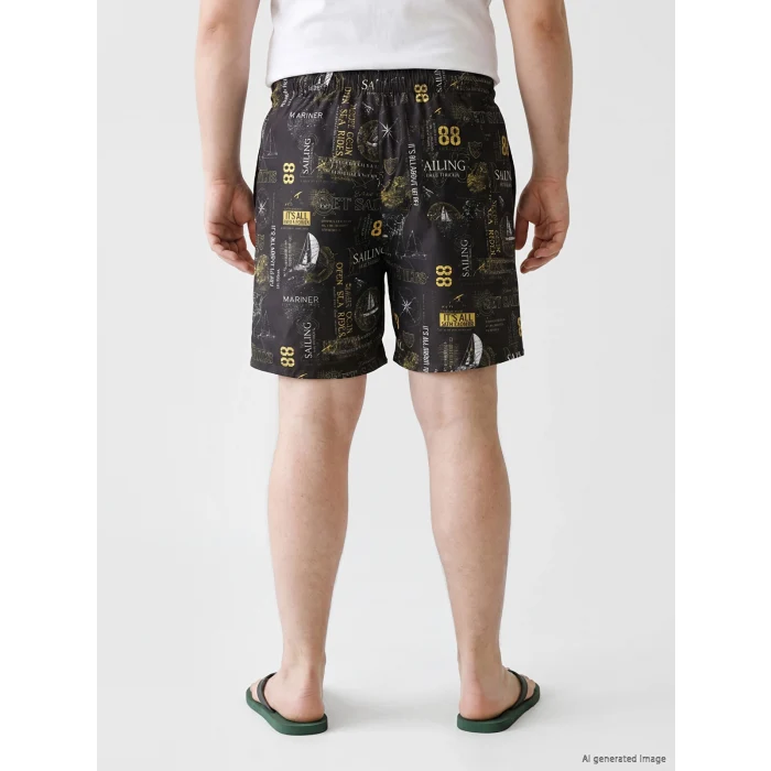 LCW SWIMWEAR Antrasit Kısa Boy Desenli Erkek Deniz Şortu