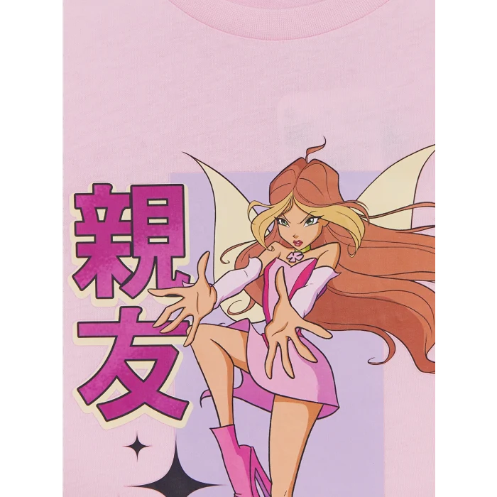 LCW Kids Pembe Bisiklet Yaka Winx Club Baskılı Kız Çocuk Tişört