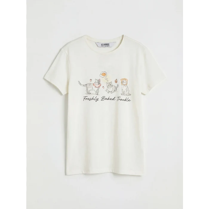 LCW Kids Ekru Baskılı Kız Çocuk Kaprili Pijama Takımı