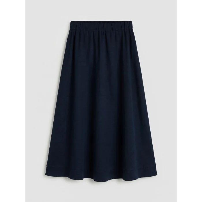 LCW Modest Lacivert Beli Lastikli Keten Karışımlı Kloş Etek