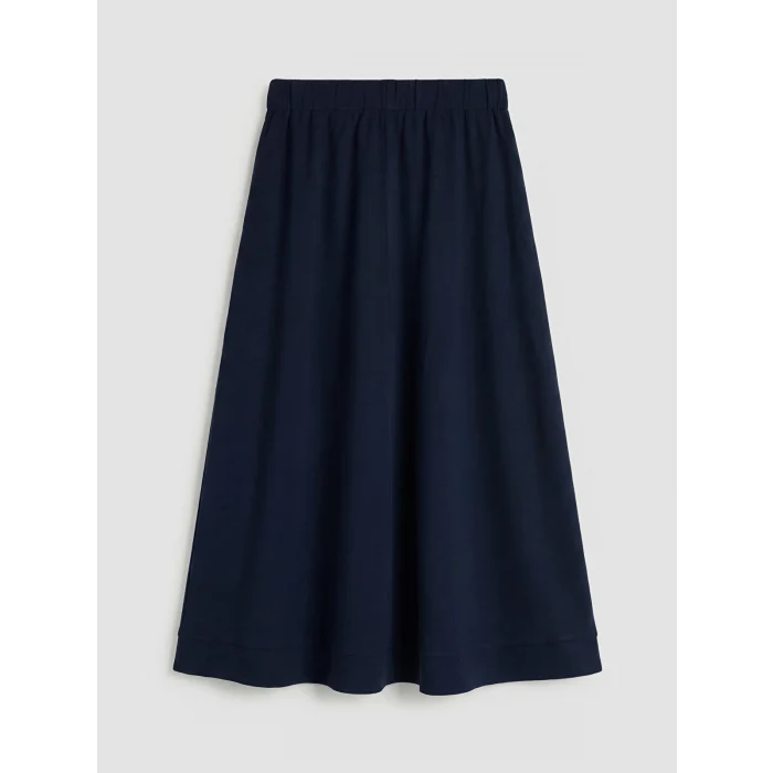 LCW Modest Lacivert Beli Lastikli Keten Karışımlı Kloş Etek