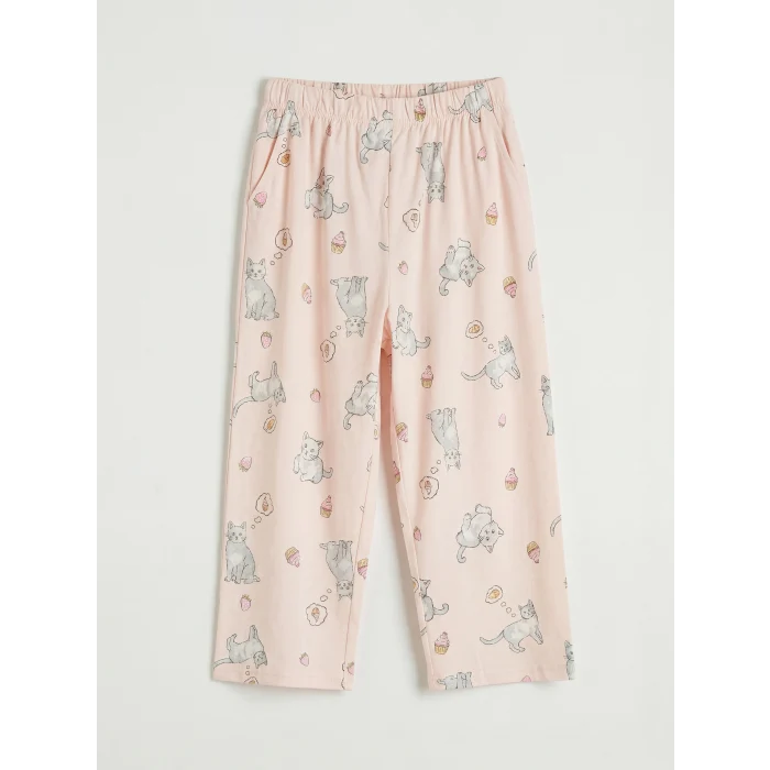 LCW Kids Ekru Baskılı Kız Çocuk Kaprili Pijama Takımı